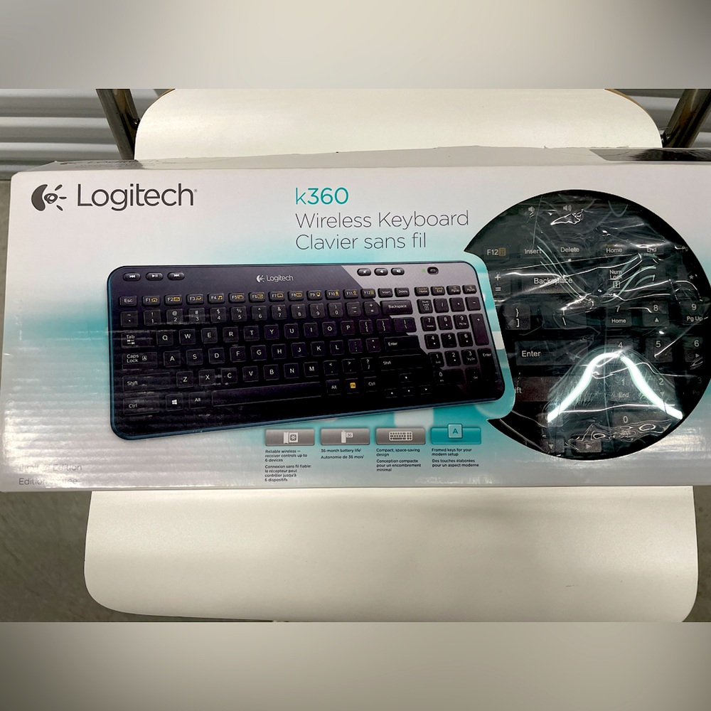 Logitech K360 Wireless USB Thin Desktop Keyboard  (Glossy Black) NIB